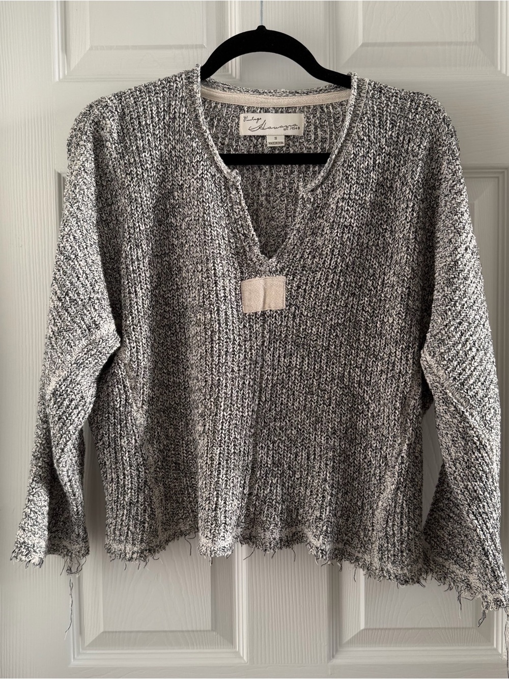 Vintage Havana Black and White Marled V-Neck Sweater